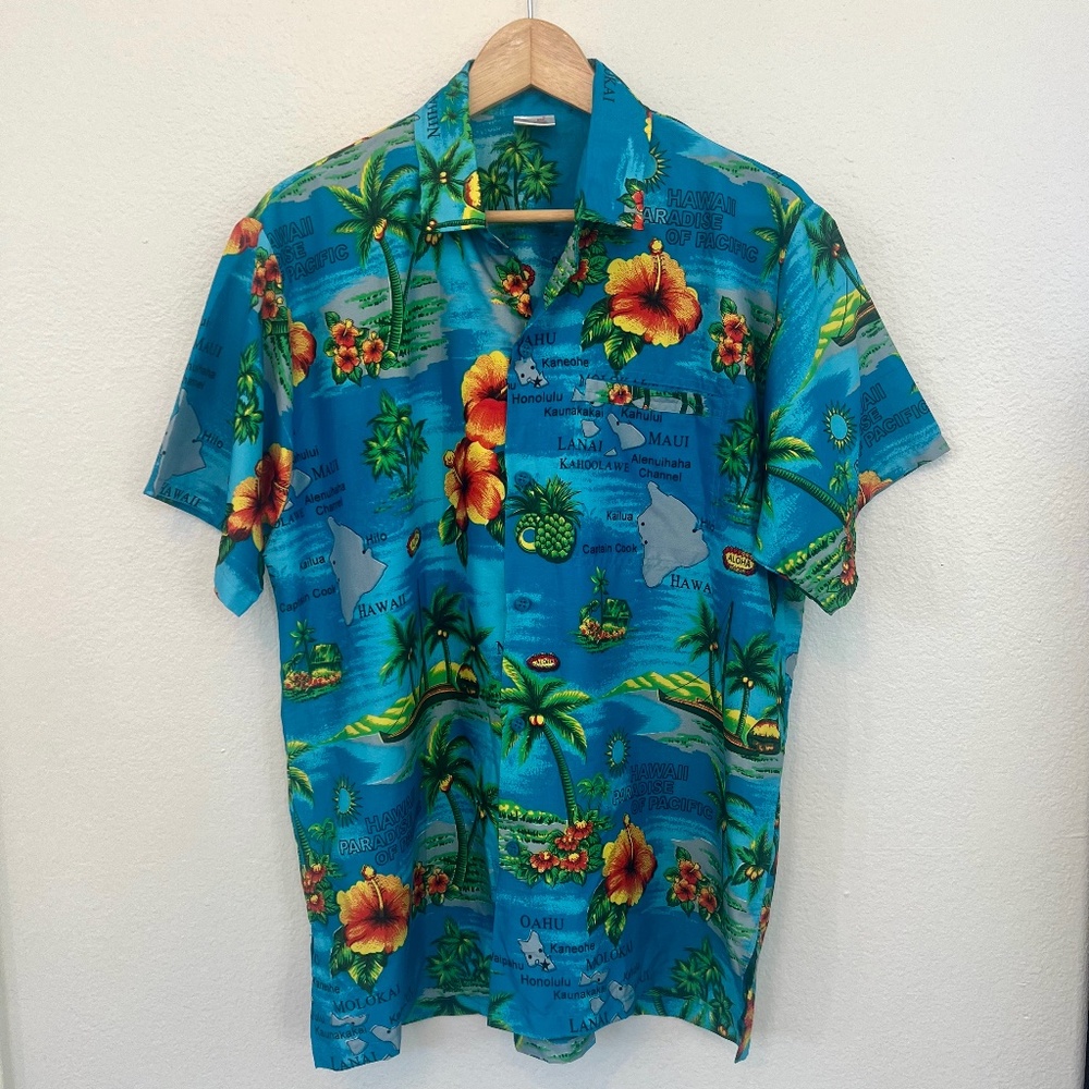 Happy Bay Short Sleeve Hawaiian Shirt Floral Palm Trees
